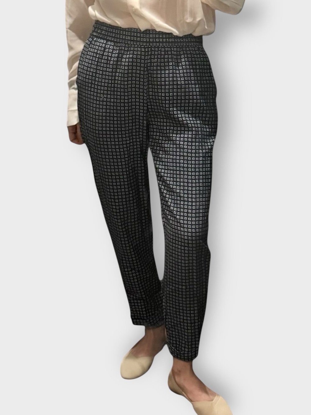 Madewell Navy Geometric Print Cropped Pull-On Pants | Elastic Waist | Size S